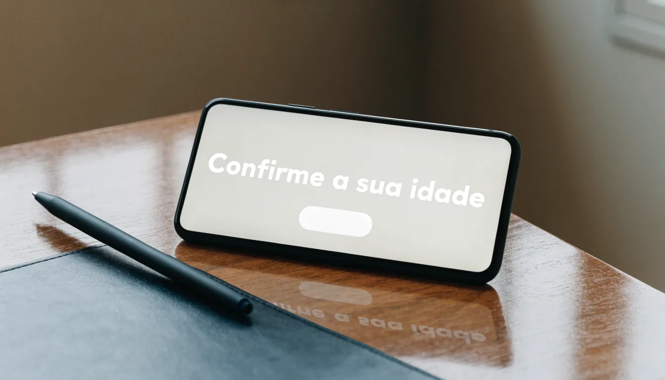 Uma folha de licença em papel com um selo vermelho, pousada numa secretária de madeira ao lado de uma caneta